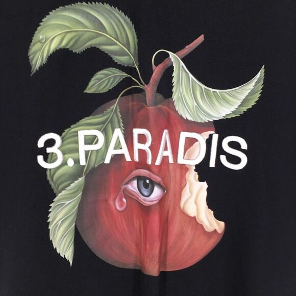 3.Paradis Shirt Men's XL black apple logo tee crew neck graphic embroidered #k - Picture 2 of 6